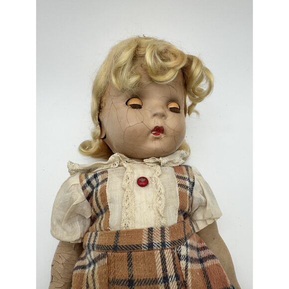 Halloween Creepy VTG Sleepy Flirty Eyes Composition Girl Doll 18 Inch Blonde - Picture 12 of 13